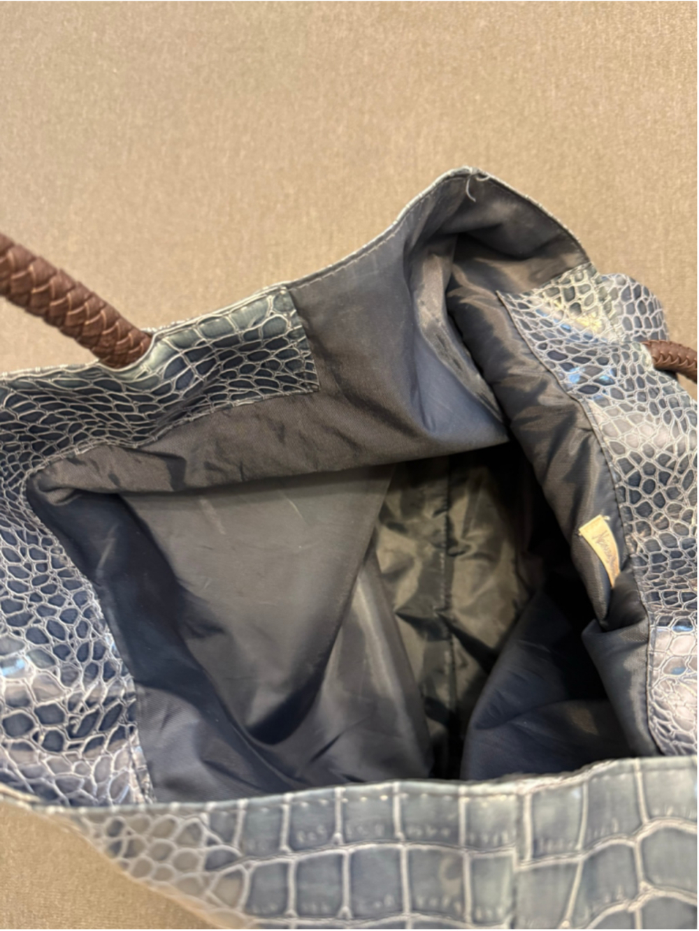 Neiman Marcus Blue Faux Croc Embossed Tote Bag, Like New - Picture 5 of 8